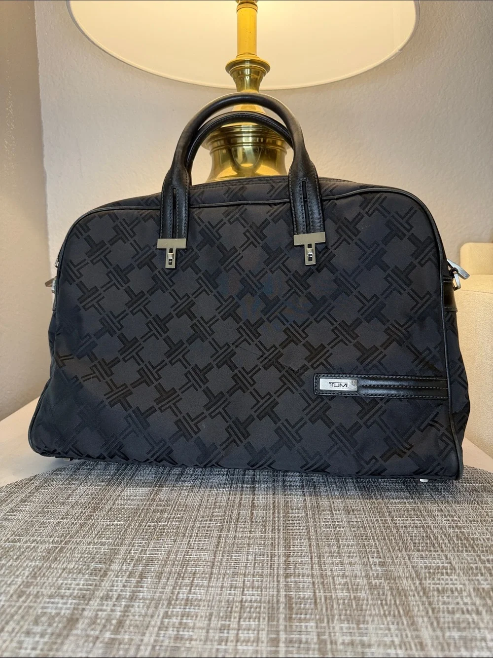 Tumi Black Monogram Nylon Laptop Briefcase